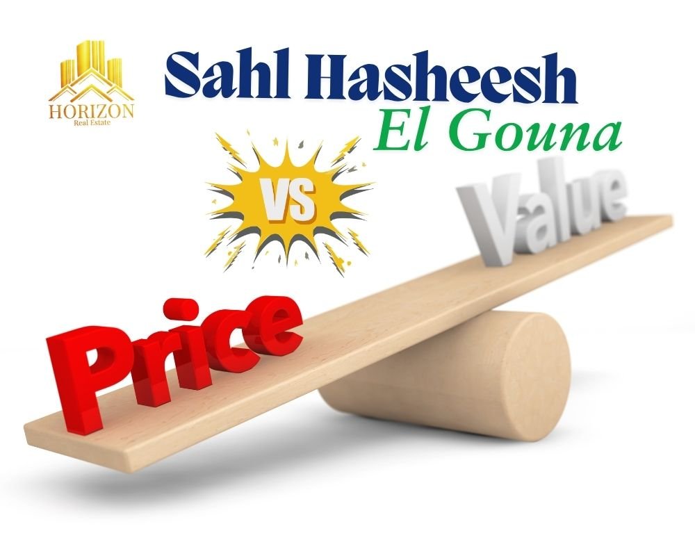 Price comparison table: El Gouna vs Sahl Hasheesh property prices in USD for studios, apartments, and beachfront villas