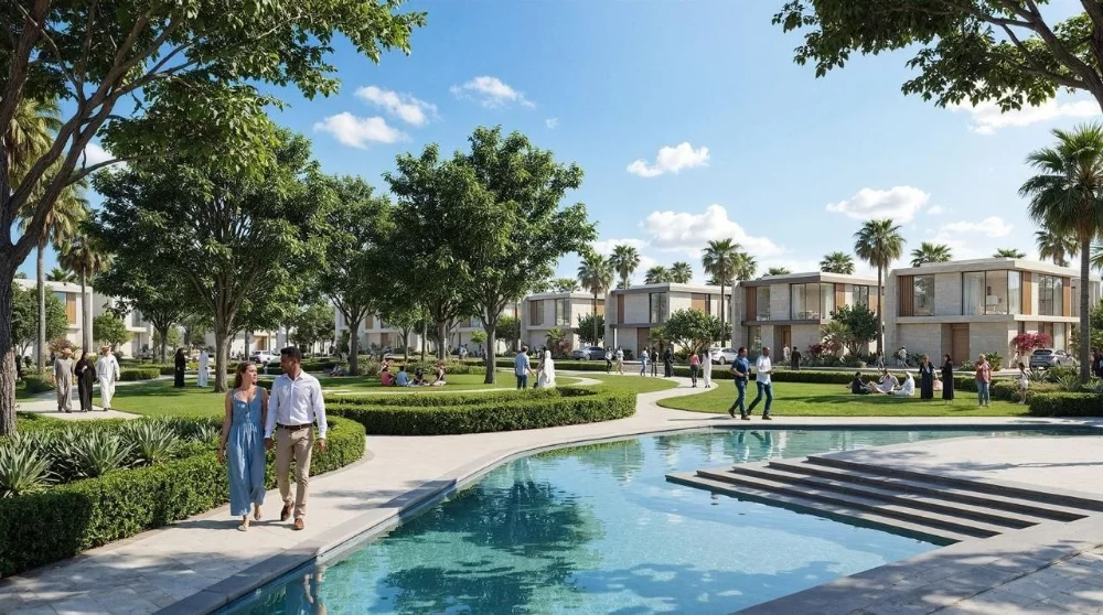 Village de la Capitale New Administrative Capital master plan by Palm Hills Developments showing green spaces and water features