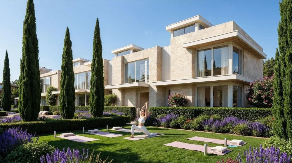 Modern residential apartment buildings at Village de la Capitale with G+6 construction pattern and green views
